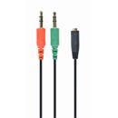 Kabel CABLEXPERT rozdvojka jack 3,5mm (4 pólový) na 2x3,5mm F/M, 20cm, černý