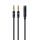 Kabel CABLEXPERT rozdvojka jack 3,5mm (4 pólový) na 2x3,5mm F/M, 20cm, černý
