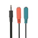 Kabel CABLEXPERT rozdvojka jack 3,5mm (4 pólový) na 2x3,5mm M/F, 20cm, černý