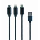 Kabel CABLEXPERT USB A Male/Micro B + Type-C + Lightning, 1m, opletený, černý, blister