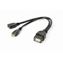 Kabel CABLEXPERT USB AF/micro BM + micro BF, OTG + dobíjení, 15cm, pro tablety a smartphone